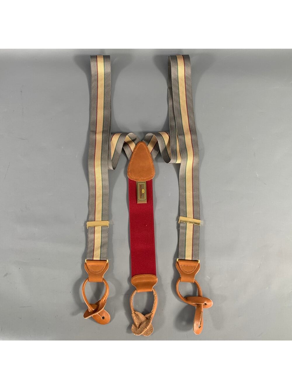 TRAFALGAR Grey Gold green red Stripe Suspenders
